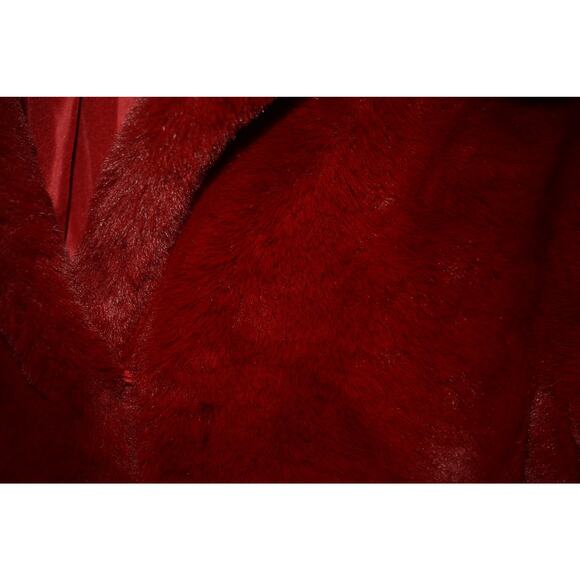 TOPSHOP NEW $140 Burgundy Plush Faux Fur Collared Coat Front Pockets US Size 4 - Picture 4 of 5